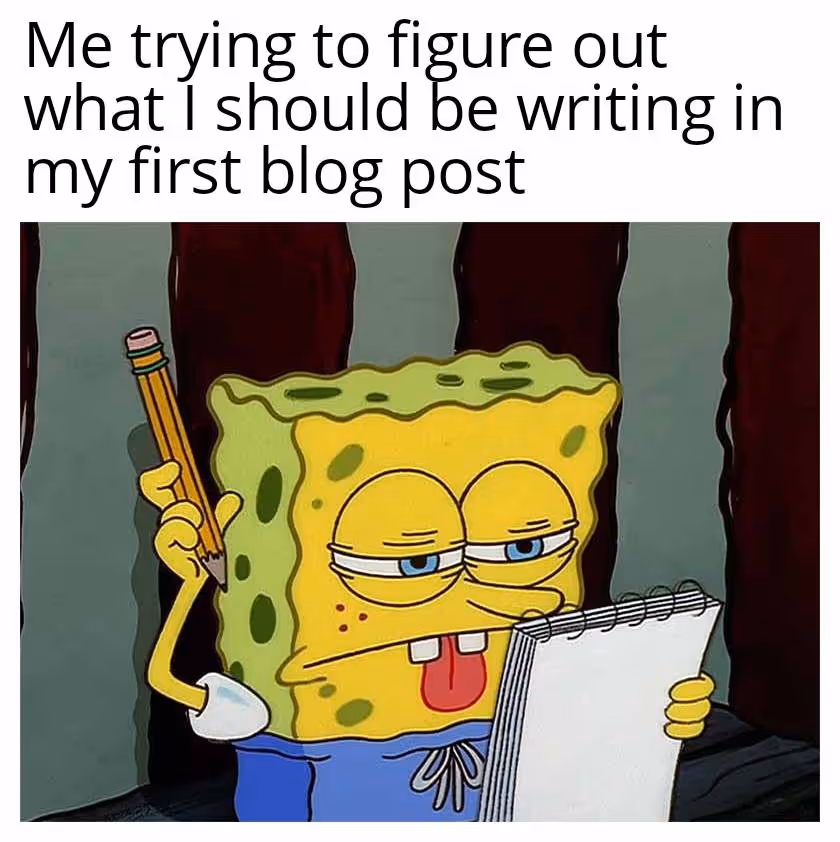 Spongebob thinking what to write on a piece of paper