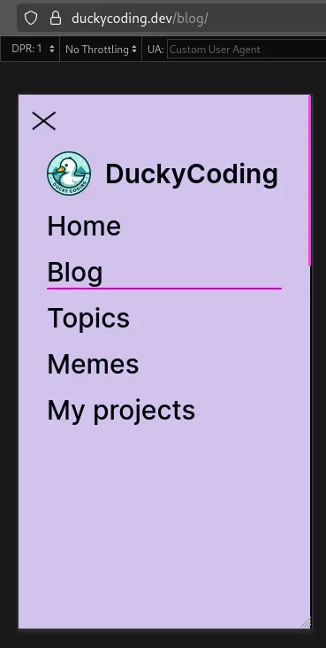 Example of my mobile navigation menu with self-referencing links removed